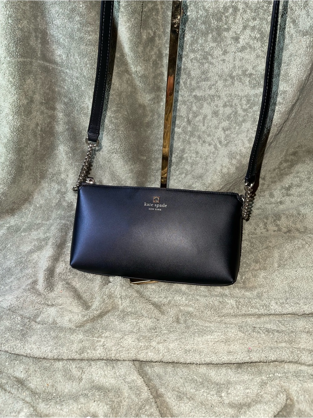kate spade Black Chain-Trim Leather Crossbody